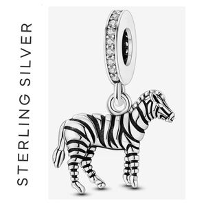 🌟 S925 Sterling Silver Zebra Dangle Charm